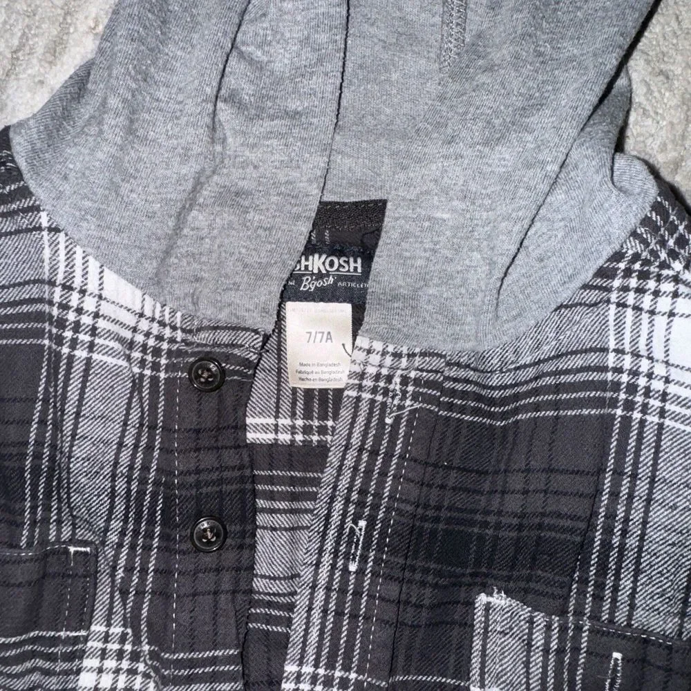 Oshkosh Boy Hooded‎ Flannel Shirt Black/gray/white 7